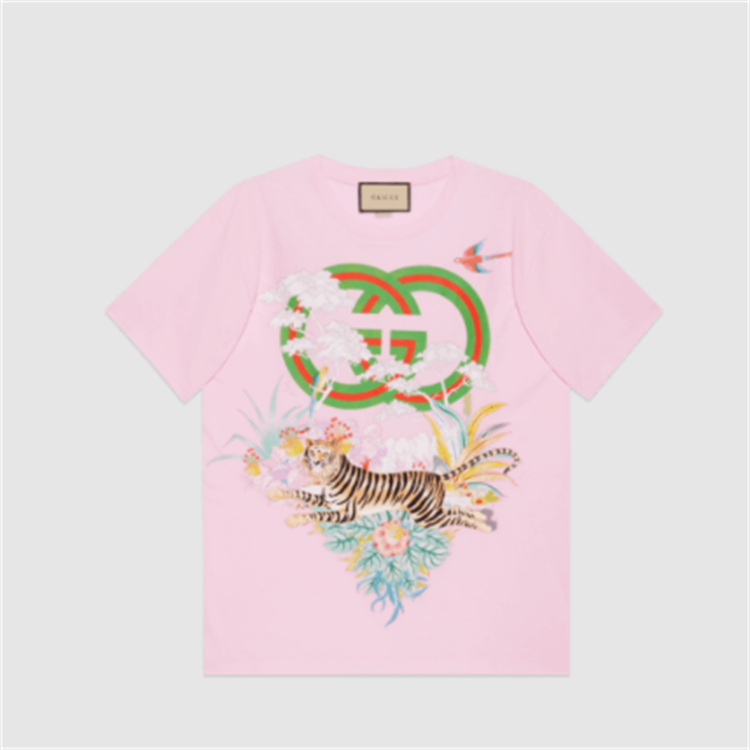 GUCCI 615044 女士粉色 中国新年系列 互扣式 双G T恤