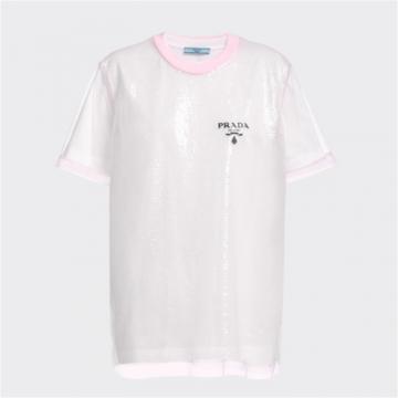 PRADA 3579AR 女士粉色 亮片装饰薄纱平纹针织 T恤