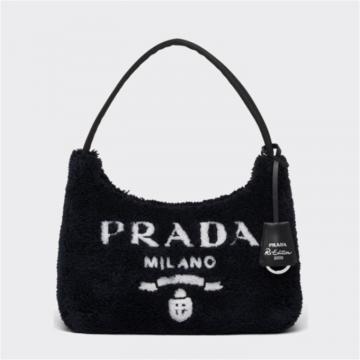PRADA 1NE515 女士黑色 Prada Re-Edition 2000 毛圈织物 Hobo 腋下包