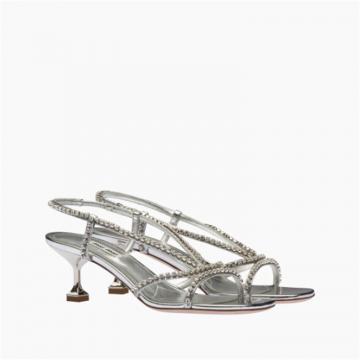 MIUMIU 5X541D 女士银色 金属质感织物凉鞋