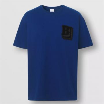BURBERRY 80480151 男士海洋蓝 字母图案棉质宽松 T恤