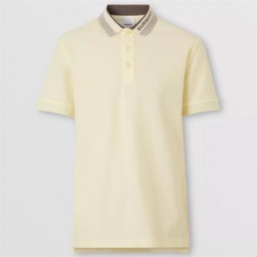 BURBERRY 80520681 男士冰霜柠檬色 徽标装饰珠地网眼布棉质 Polo衫