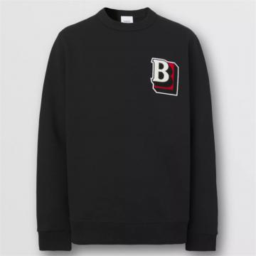 BURBERRY 80480111 男士黑色 字母图案棉质混纺运动衫