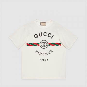 GUCCI 616036 男士白色 针织棉“Gucci Firenze 1921”T恤