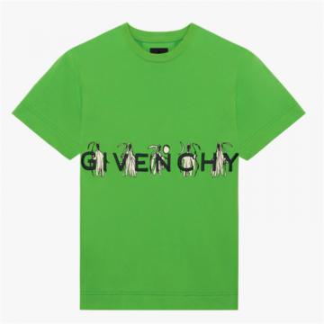 GIVENCHY BM71AY3Y6B 男士苹果绿 艺术图案印花 givenchy 4g logo 印花修身 T恤