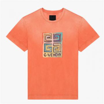 GIVENCHY BM71B13Y6B 男士亮橙色 4g logo 太阳印花修身 T恤