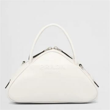 PRADA 1BB082 女士白色 Prada Triangle 皮革保龄球手袋