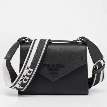 PRADA 1BD317 女士黑色 Prada Monochrome Saffiano 牛皮手袋