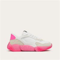 VALENTINO XY2S0F08KNZU88 女士白色拼荧光粉色 Bubbleback 网眼织物和麂皮运动鞋
