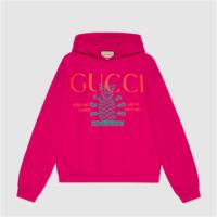 GUCCI 674900 男士玫红色 Gucci Pineapple 印花连帽卫衣