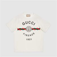 GUCCI 616036 男士白色 针织棉“Gucci Firenze 1921”T恤