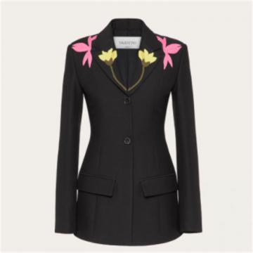 VALENTINO XB3CE2Q71CFK92 女士黑色 刺绣 Crepe Couture 夹克
