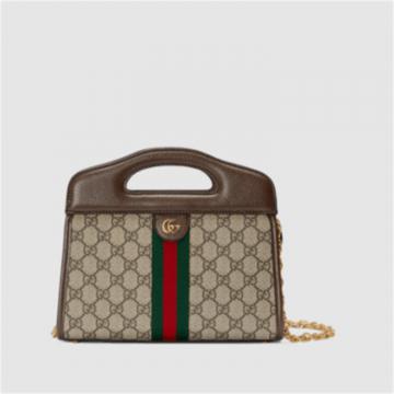 GUCCI 693724 女士乌木色拼棕色 Ophidia 织带小号托特包