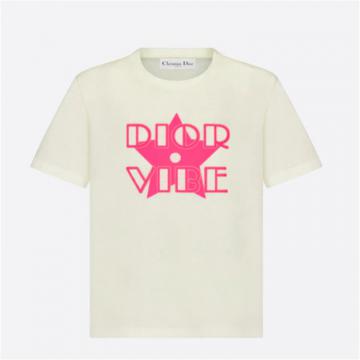 DIOR 223T19A4497 女士米白色拼荧光粉色 DIOR VIBE T恤