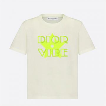 DIOR 223T19A4497 女士米白色拼荧光黄色 DIOR VIBE T恤