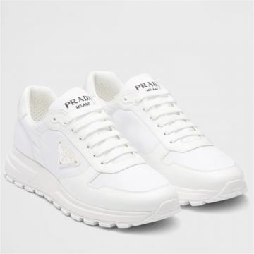 PRADA 2EE369 男士白色 Prada PRAX 1 Re-Nylon 再生尼龙和亮面运动鞋