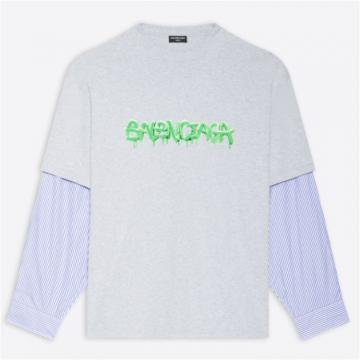 BALENCIAGA 671401TLVF11203 男士灰色 SLIME 拼接袖 T恤