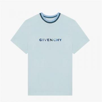 GIVENCHY BW707ZG0ZB 女士浅蓝色 GIVENCHY LOGO 簇绒图案 T恤