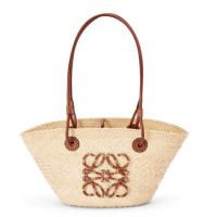 LOEWE A223P65X01 女士原色拼棕褐色 小号伊拉卡棕榈纤维和牛皮 Anagram Basket 手袋
