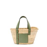 LOEWE A223S93X04 女士绿色拼自然色 小号棕榈叶和牛皮 Basket 手袋