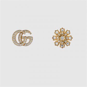 GUCCI 582033 女士金色 Gucci 花卉造型18k金钻石耳环