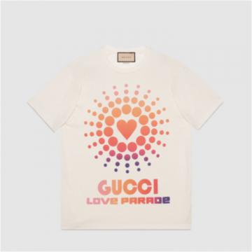 GUCCI 548334 男士白色 饰“Gucci Love Parade”印花棉质 T恤