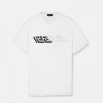 VERSACE 1006023 男士白色 LA GRECA LOGO T恤