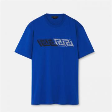 VERSACE 1006023 男士蓝色 LA GRECA LOGO T恤