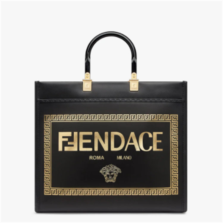 FENDI 8BH386AJT0F0KUR 女士黑色 Fendi 中号阳光购物手提袋