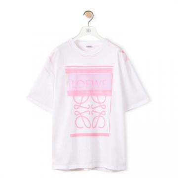 LOEWE H526Y22X27 男士白色拼粉色 棉质复印效果 Anagram T恤