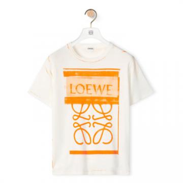 LOEWE S359Y22X27 女士白色拼橙色 棉质 LOEWE Anagram 印花 T恤