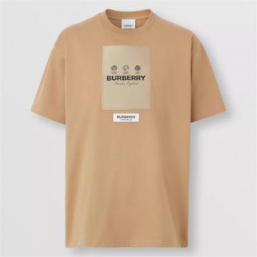 BURBERRY 80575301 男士驼色 标签贴花棉质宽松 T恤衫