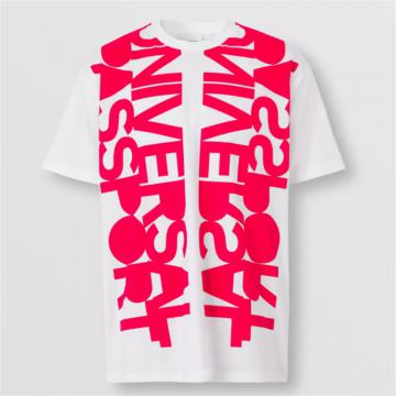 BURBERRY 80519831 男士白色拼亮红色 标语印花棉质宽松 T恤衫