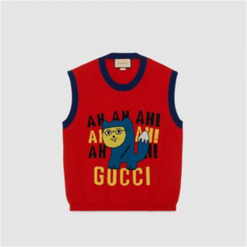 GUCCI 699112 男士红色 Gucci 小浣熊嵌花羊毛马甲