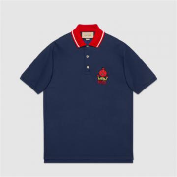 GUCCI 700272 男士深蓝色 弹力棉质贴饰 Polo衫