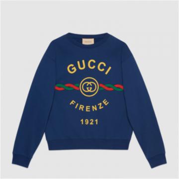 GUCCI 626990 男士蓝色 棉质“Gucci Firenze 1921”卫衣
