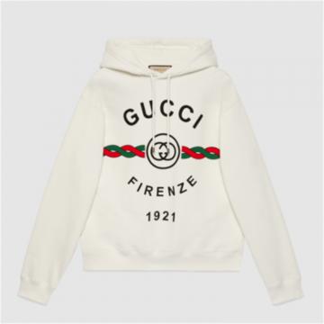 GUCCI 646953 男士白色 棉质“Gucci Firenze 1921”连帽卫衣