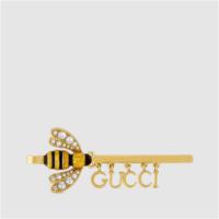 GUCCI 679017 女士金色 饰手写体 Gucci 标识蜜蜂发夹 
