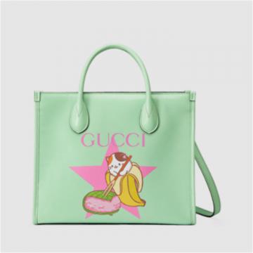 GUCCI 659983 女士淡绿色 Bananya 印花小号托特包