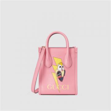 GUCCI 671623 女士浅粉色 Bananya 印花迷你托特包