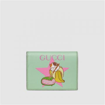 GUCCI 701009 女士淡绿色 Gucci 和星星 Bananya 印花卡片夹