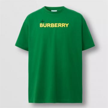 BURBERRY 80575231 男士常春藤绿色 徽标印花棉质宽松 T恤衫