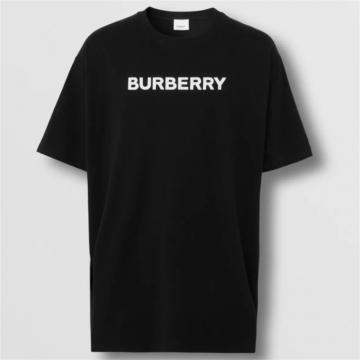 BURBERRY 80553071 男士黑色 徽标印花棉质宽松 T恤衫