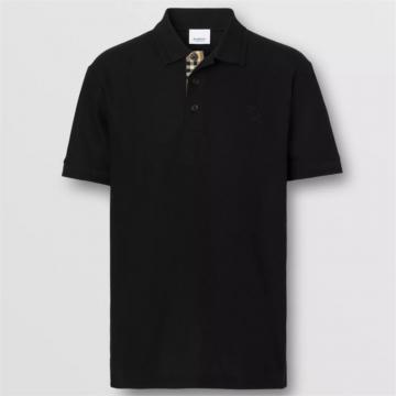 BURBERRY 80552281 男士黑色 专属标识装饰珠地网眼布棉质 Polo 衫