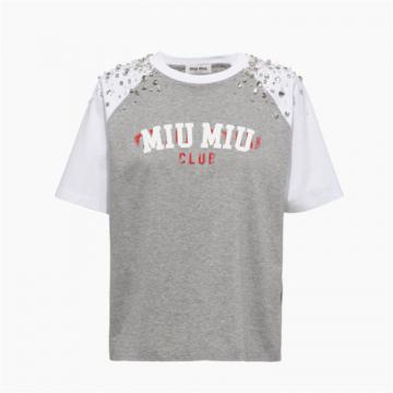 MIUMIU MJN401 女士灰色 刺绣棉质 T恤