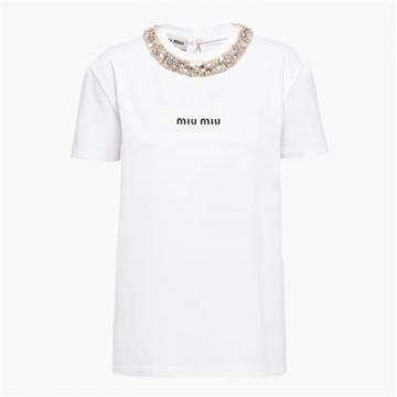 MIUMIU MJN404 女士白色 刺绣棉质T恤