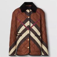BURBERRY 80554361 女士深桦木棕 V 形格纹菱格绗缝夹克