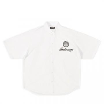 BALENCIAGA 707081TYB189000 女士白色 QIXI CREST 短袖廓形衬衫