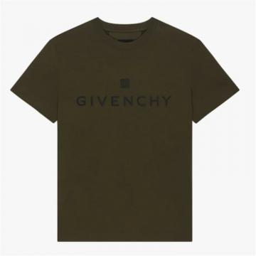 GIVENCHY BM716N3Y7N 男士军绿色 超大版型印花 T恤