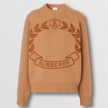 BURBERRY 80621031 女士暖黄褐色 橡木叶纹章羊毛混纺针织衫